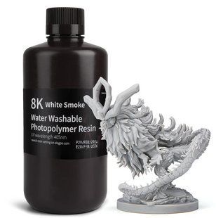 Водосмывающаяся фотополимерная смола для LCD 3д принтеров ELEGOO 8K Water-washable Resin 1KG (White Smoke) 0374 фото